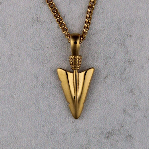 18K Gold Arrowhead Pendant Chain Necklace Stainless Steel / Cuban Link Chain / Small Gold Pendant / Minimalist Jewelry / Men Necklaces Gift