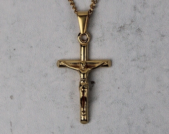 18K Gold Crucifix Cross Pendant Chain Necklace Stainless Steel/ Men Women Chain Necklaces Gift / Unisex Jewelry