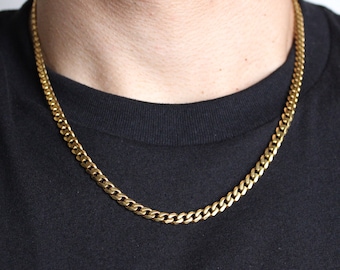 18K Gold 5mm Cuban Link Chain Necklace 18 20 22 24 inch Stainless Steel Miami Cuban, Thick Gold Chain, Curb Link, Men Women Chain Necklaces