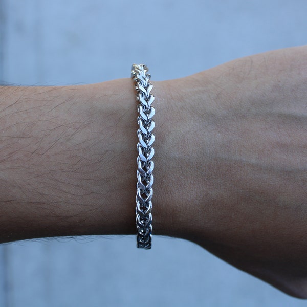 Silver 5mm Franco Bracelet 7" 8" 9" Stainless Steel Bracelet / Foxtail Bracelet / Stainless Steel Jewelry / Unisex / Streetwear Bracelet