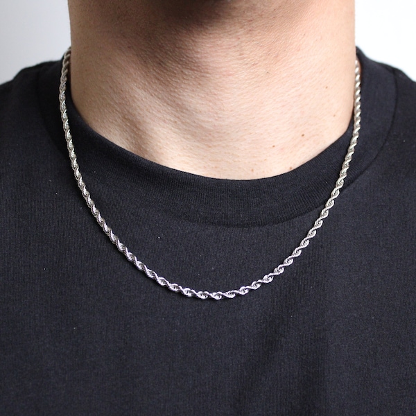 Silver 3mm Rope Chain Necklace 18 20 22 24 Inch Length Stainless Steel Link Choker Men Women Unisex Jewelry Chain Necklaces Gift