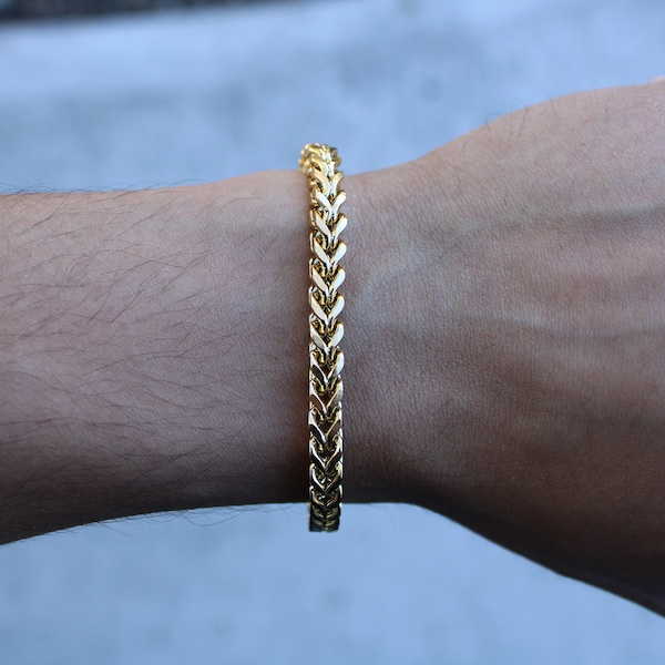 Gold 5mm Franco Bracelet 7" 8" 9" Stainless Steel Bracelet / Foxtail Bracelet / Stainless Steel Jewelry / Unisex / Streetwear Bracelet