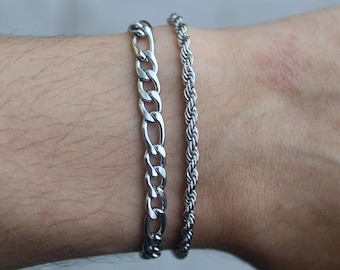 Conjunto de pulsera de eslabones Figaro y cuerda de acero inoxidable