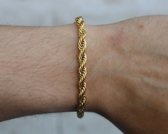 Gold 5mm Rope Bracelet 7&quot; 8&quot; Stainless Steel Jewelry, Unisex Jewelry