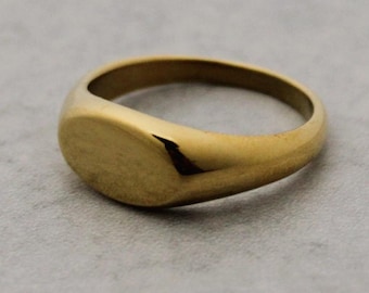 Anillo de sello ovalado con paisaje dorado de acero inoxidable, 7-12 horizontal - Anillo minimalista en blanco