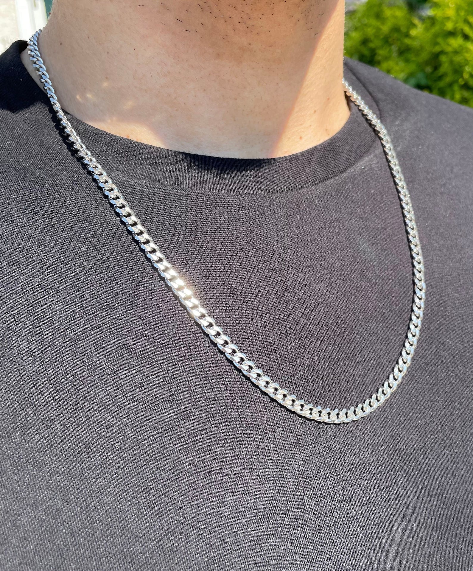 Silver 5mm Cuban Link Chain Necklace 18 20 22 24 Stainless Etsy