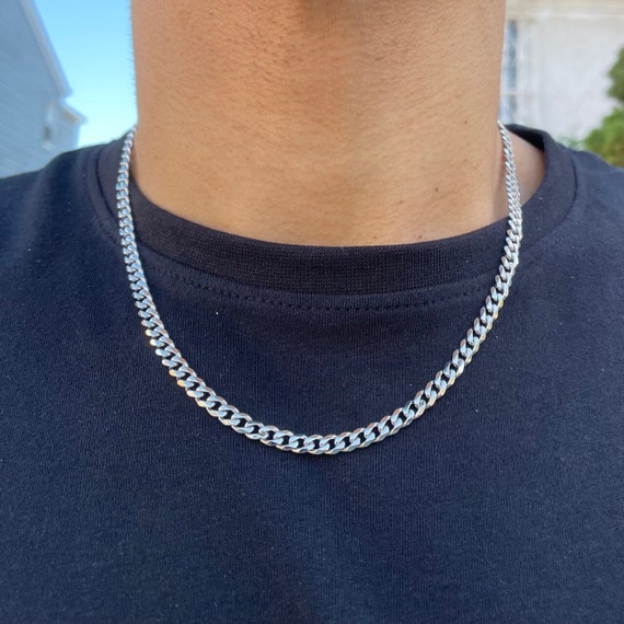 Silver 5mm Cuban Link Chain Necklace 18 