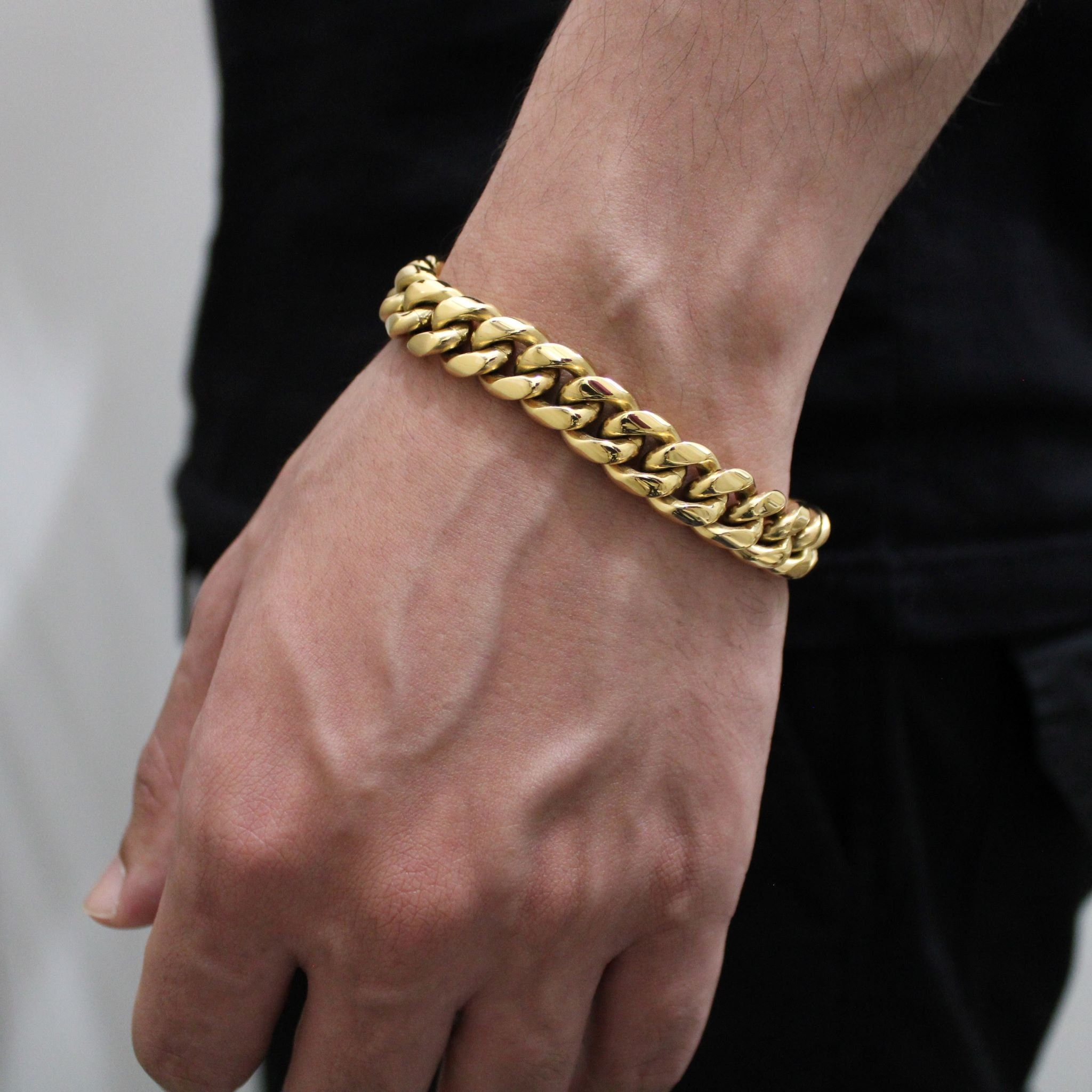 Thick Gold Cuban Chain Bracelet 12mm Gold Chain Link -  Hong Kong