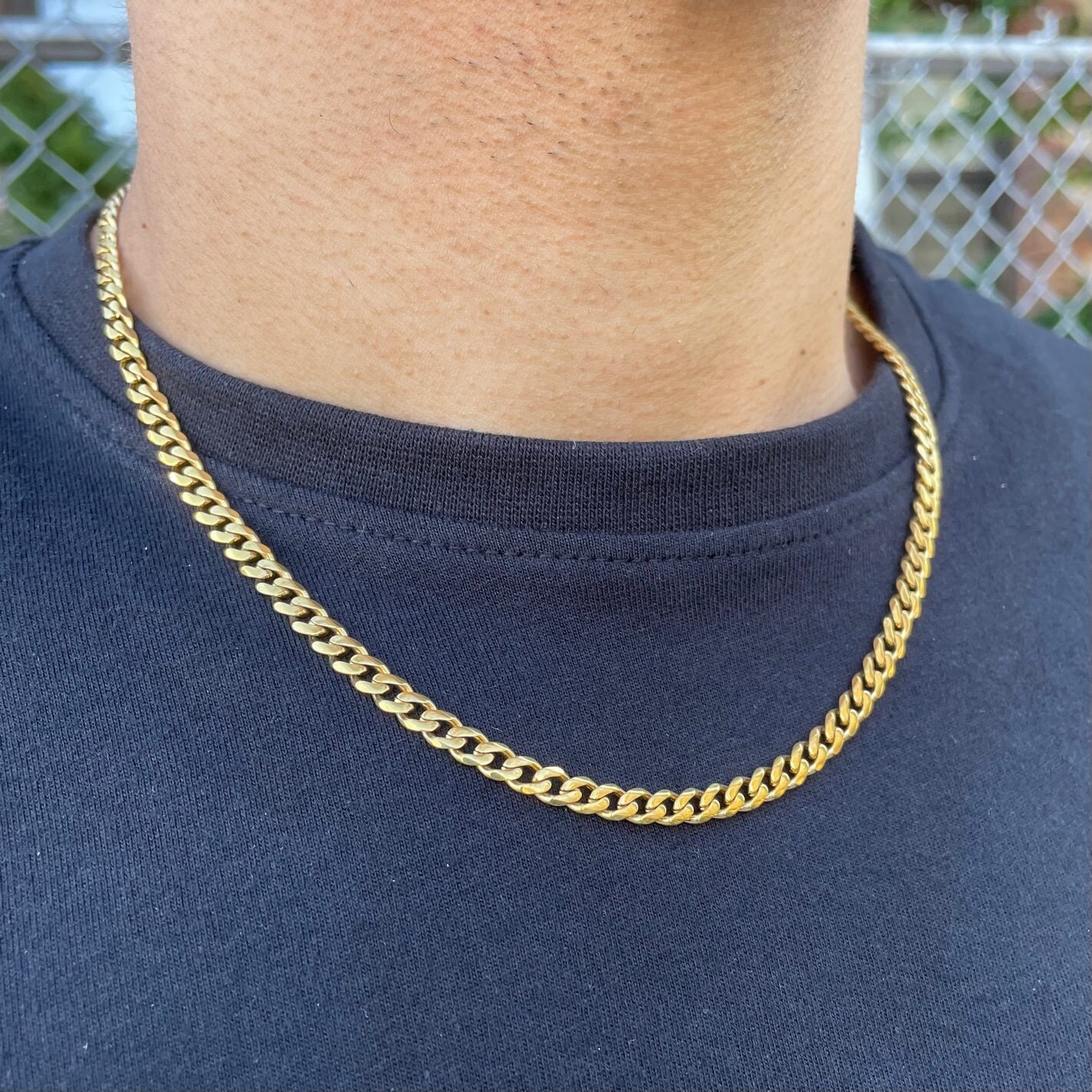 Men's Stainless Steel 18K Gold Filled Cuban Chain Necklace  24" MZ 