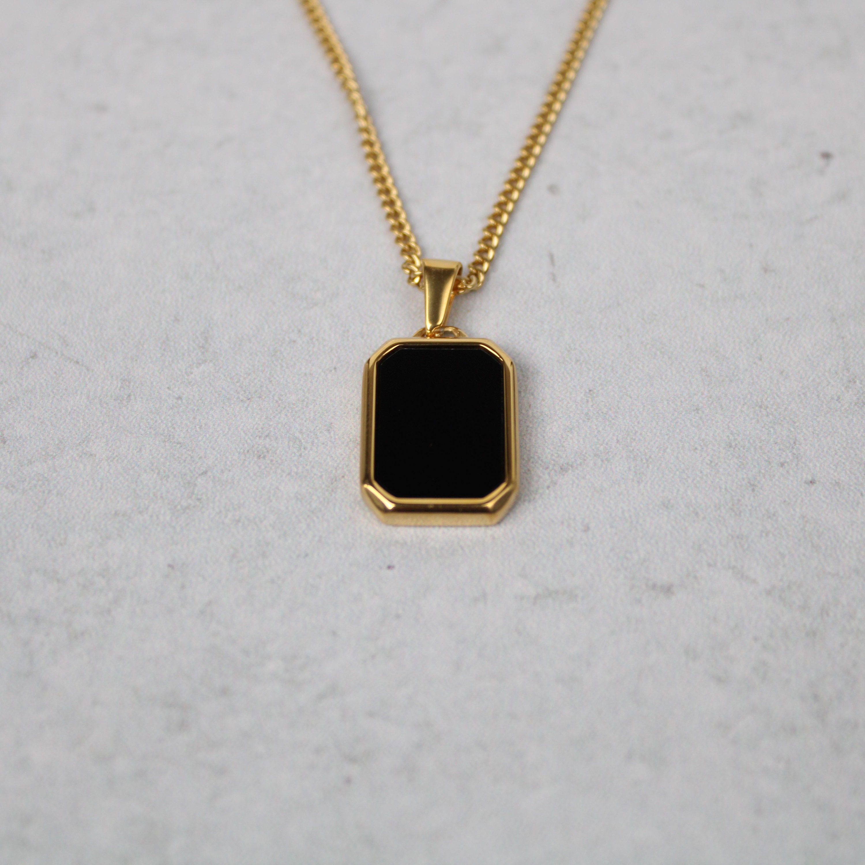 ネックレス・ペンダント K18yg Cameo Onyx Pendant 18K Gold Onyx Pendant Necklace Cuban Link Chain Stainless Steel