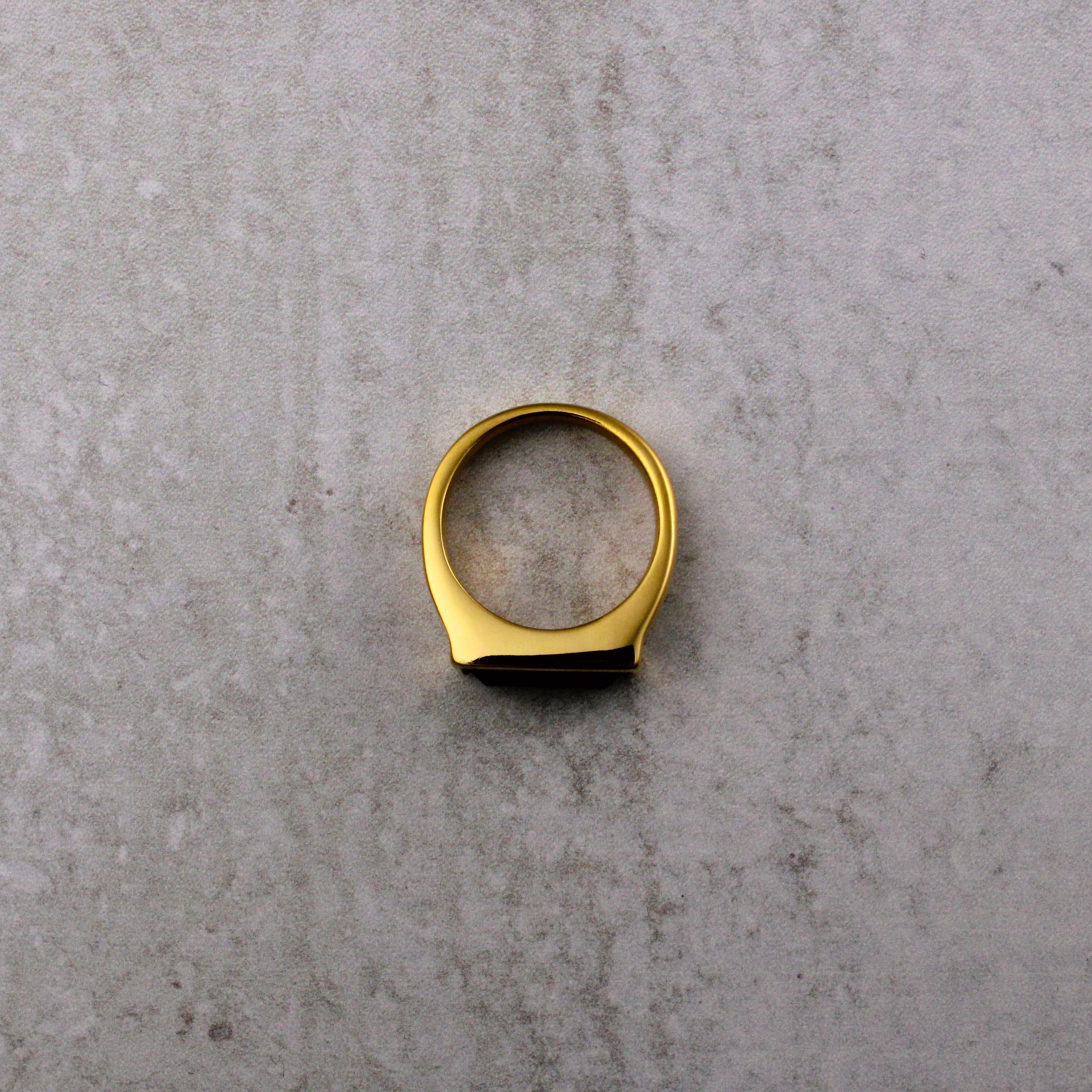 Gold Onyx Rectangle Signet Ring Stainless Steel 7-12 - Black