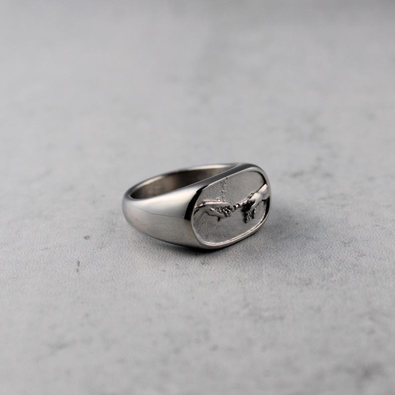 silver Creation of Adam Ring