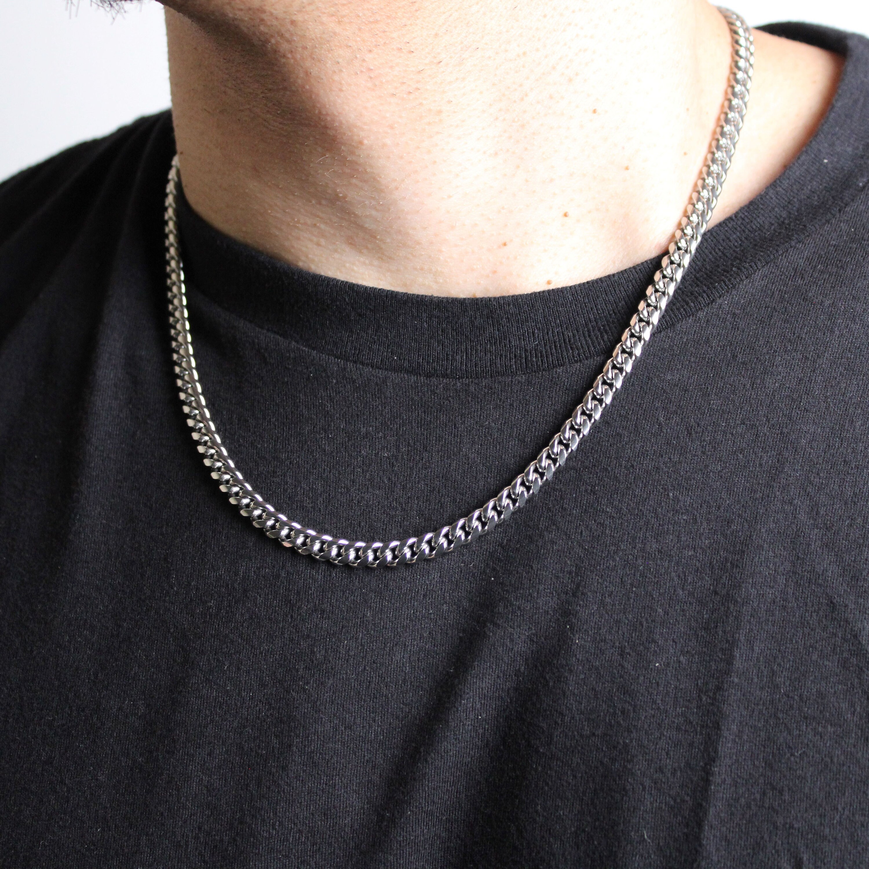 Silver 5mm 6mm Cuban Link Chain Necklace 18 20 22 24 inch