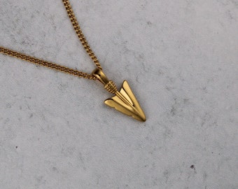 18K Gold Arrowhead Pendant Chain Necklace Stainless Steel Arrow