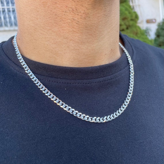 Silver 5mm Cuban Link Chain Necklace 18 