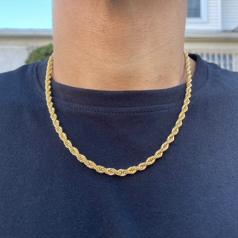 18k Yellow Gold Plated Hip Hop 5mm 24 Inch Rope Chain Necklace 18k Yellow Gold Plated Hip Hop 5mm 24 Inch Rope Chain Necklace