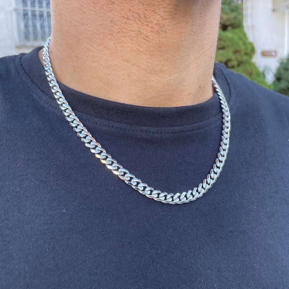 Silver 7mm Cuban Link Chain Necklace 18 