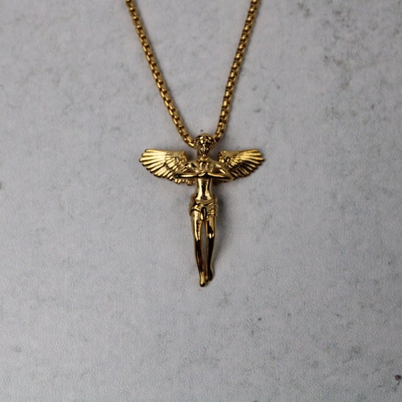 Gold angel 2024 necklace mens