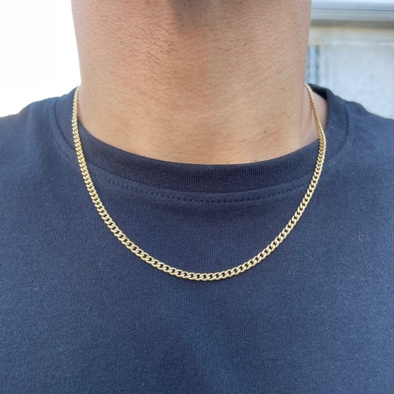 18K Gold 3mm Cuban Link Chain Necklace 