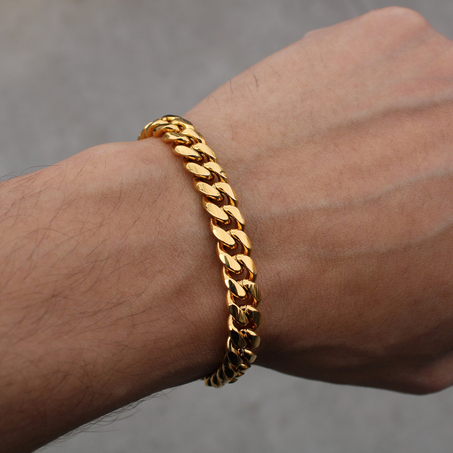 Gold 8mm Cuban Link Bracelet With Button Clasp 7 8 - Etsy