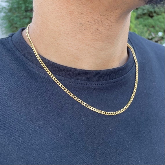 18K Gold 3mm Cuban Link Chain Necklace 