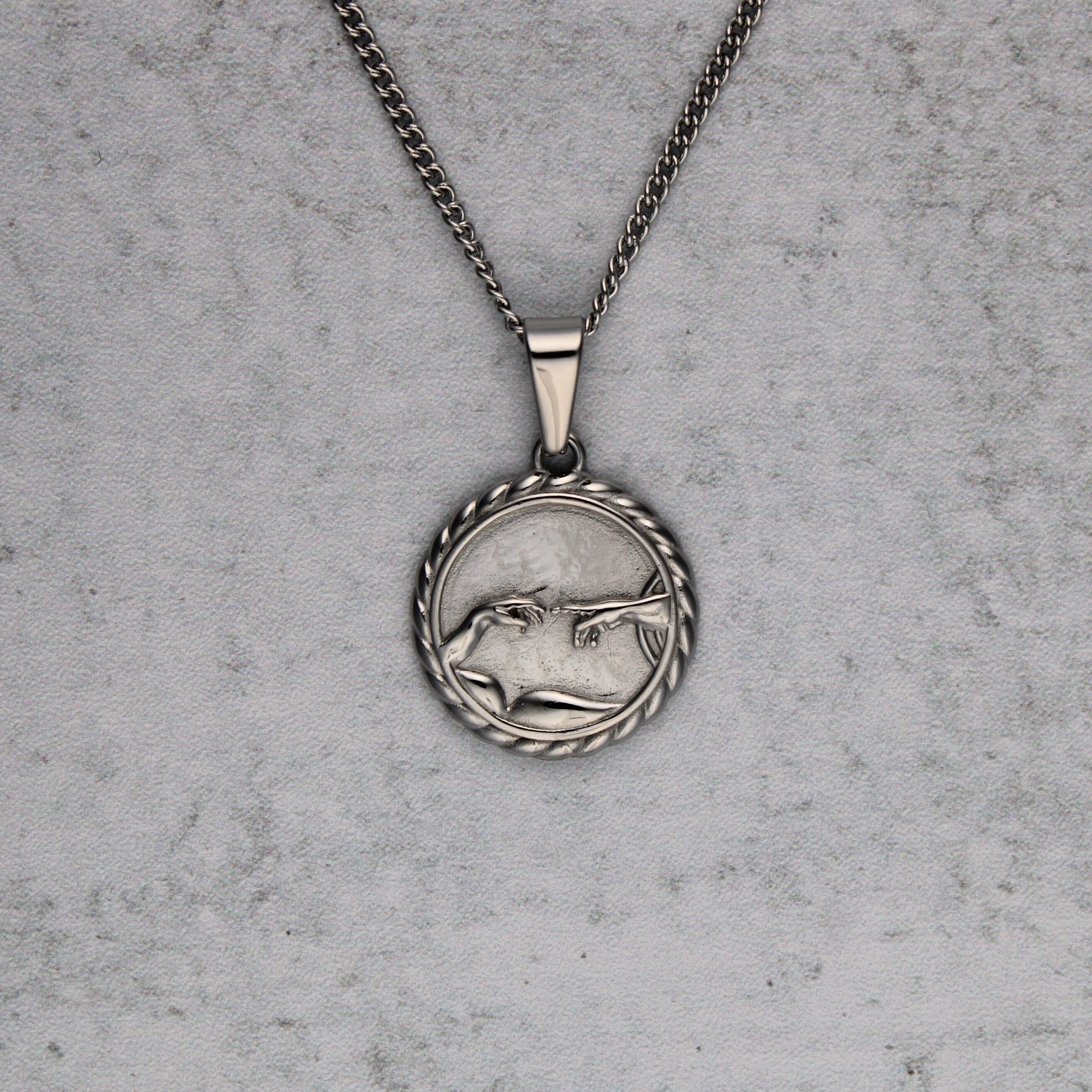Silver Creation of Adam Pendant Chain Necklace Stainless Steel/ Men Women Chain Necklaces Gift / Unisex Jewelry