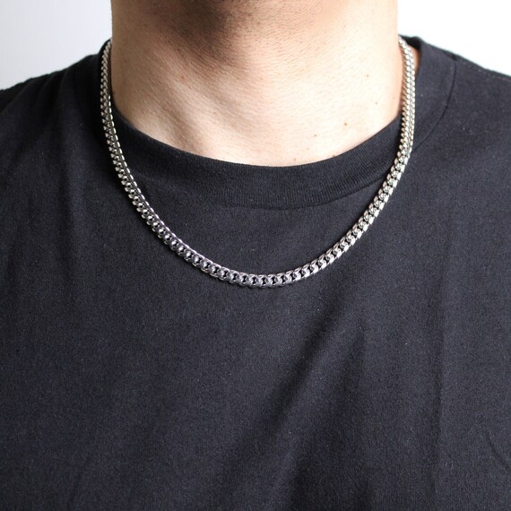 Silver Cuban Link Chain 6mm Silver Necklace Men's 