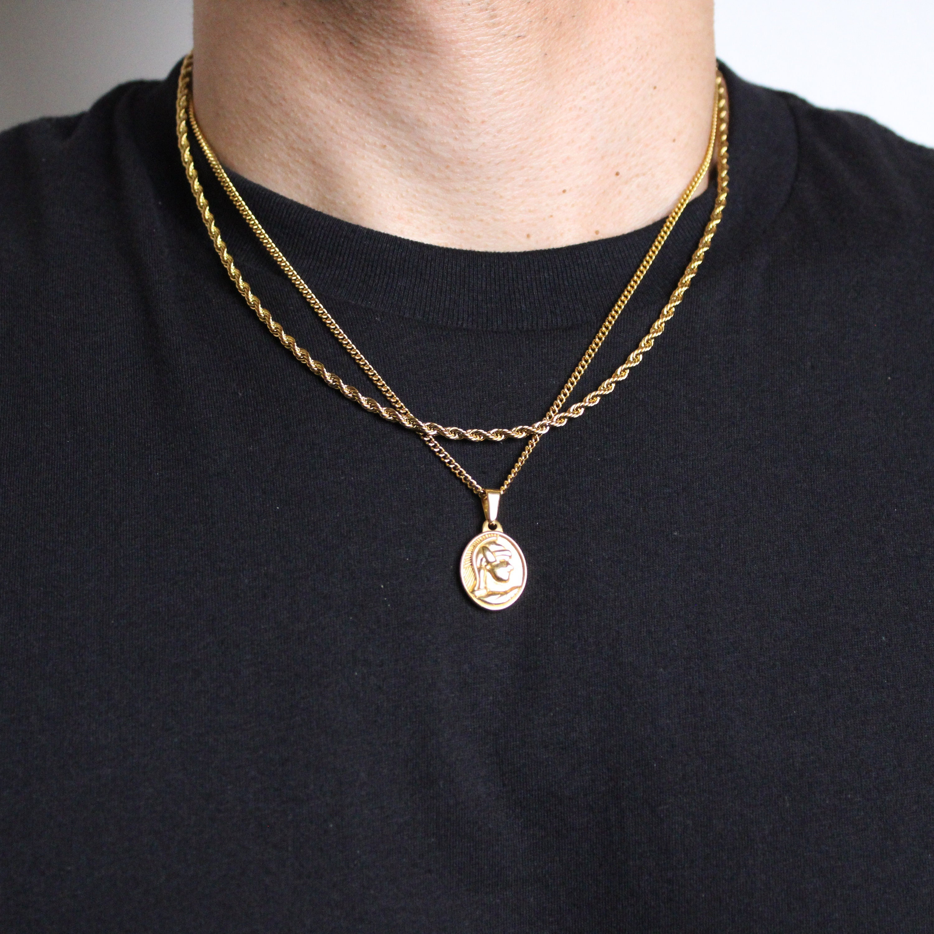18K Gold Spartan Pendant Necklace 3mm Rope Chain Set Stainless Steel Centurion Coin Oval Men Women Necklaces Gift Unisex Jewelry Etsy