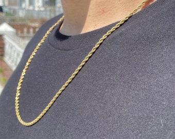 Gold 3mm Rope Chain Necklace 18 20 22 