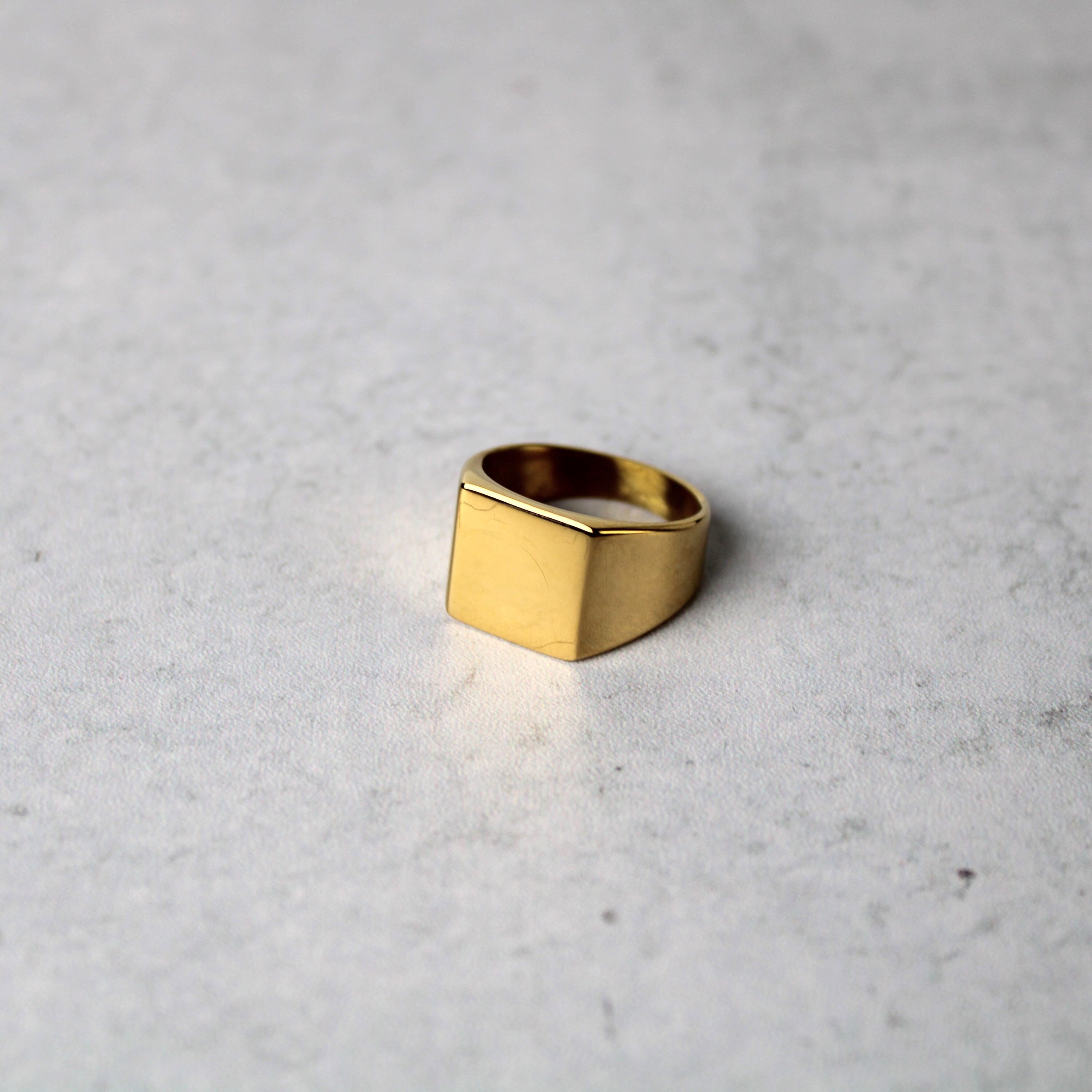 Gold Square Signet Ring 16MM 7-12 Stainless Steel - Big Pinky Ring
