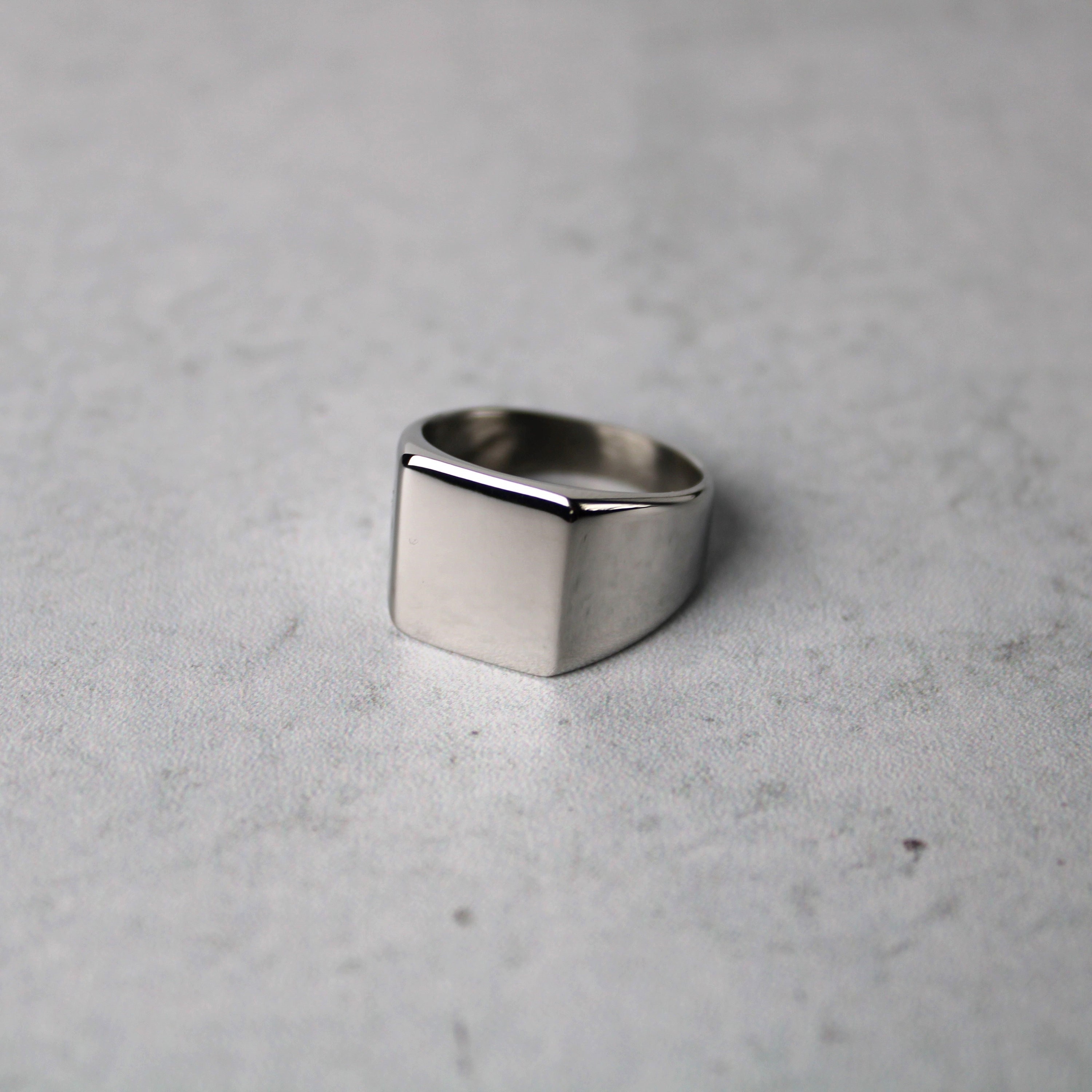 Silver Square Signet Ring 16MM 7-12 Stainless Steel - Blank Pinky