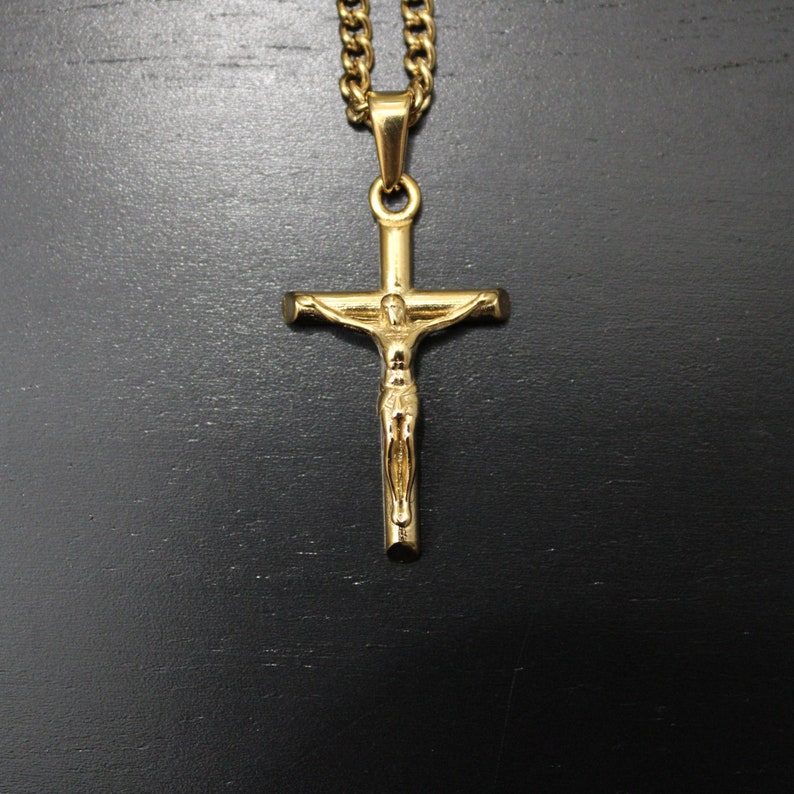 18K Gold Crucifix Cross Pendant Chain Necklace Stainless - Etsy