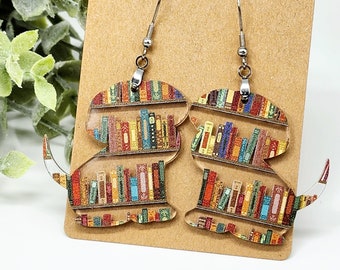 Dog & Book Earrings: Handmade Acrylic Dangle Earrings