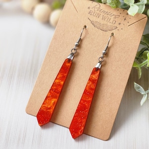 Orange Acrylic Dangle Earrings: Lightweight Swirled Fire Earrings