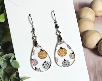 Mini Pumpkin Earrings, Fall Acrylic Earrings, Autumn Dangles, Cute Pumpkin Jewelry, Clearance