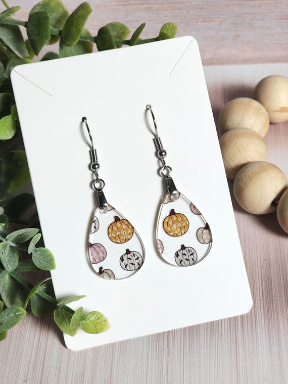 Mini Pumpkin Earrings, Fall Acrylic Earrings, Autumn Dangles, Cute Pumpkin Jewelry, Clearance
