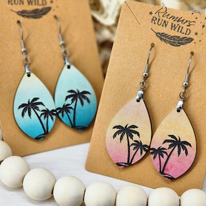 Engraved Palm Tree Earrings: Boho Beach Dangle Earrings