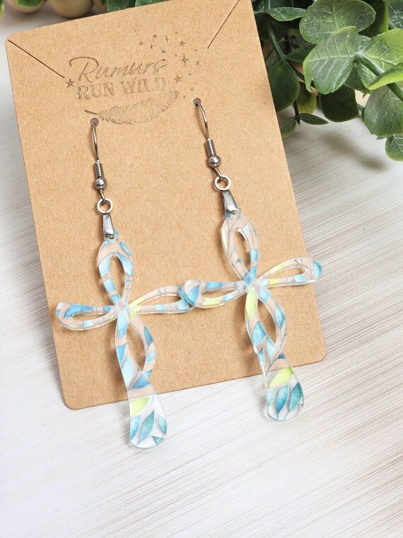 Leaf Cross Earrings, Christian Nature Jewelry, Botanical Cross Dangles, Lightweight Acrylic Faith Earrings, Boho Religious Gift