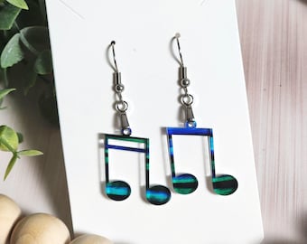 Music Note Earrings in Blues and Greens, Semi Transparent Acrylic Musical Earrings, Music Lover Gift