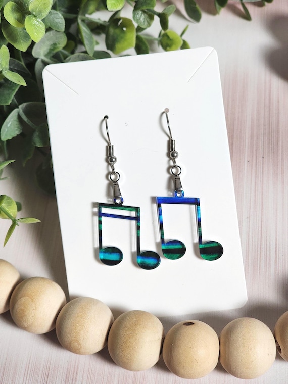 Music Note Earrings in Blues and Greens, Semi Transparent Acrylic Musical Earrings, Music Lover Gift