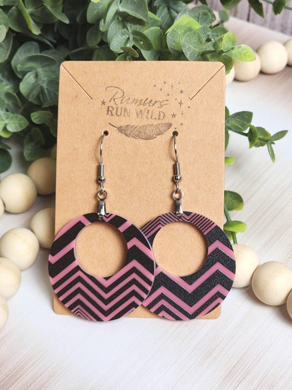 Pink and Black Southwestern Earrings for her: Lightweight Western Earrings with a Fun Pattern, Western Gift for Women
