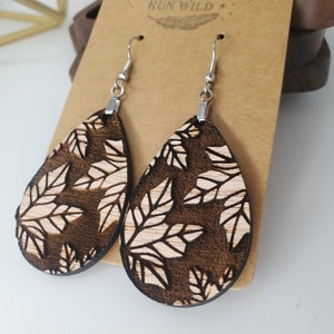 9 Pairs Wood Earrings For Women - Lightweight Boho Dangle Earrings, Handmade With Leather & Wood