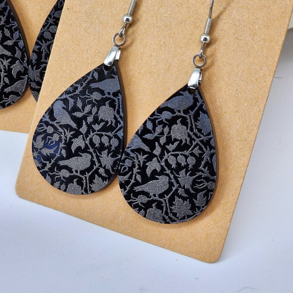 Raven Halloween Earrings: Teardrop Acrylic Spooky Jewelry