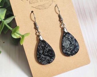 Black Lace Earrings, Gothic Mini Dangles, Black on Black Acrylic Earrings, Victorian Lace Jewelry, Lightweight Dark Romantic Gift