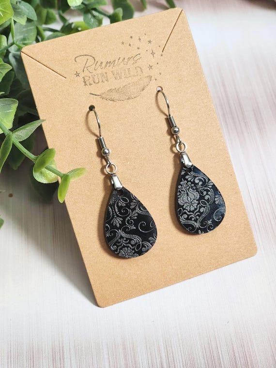 Black Lace Earrings, Gothic Mini Dangles, Black on Black Acrylic Earrings, Victorian Lace Jewelry, Lightweight Dark Romantic Gift