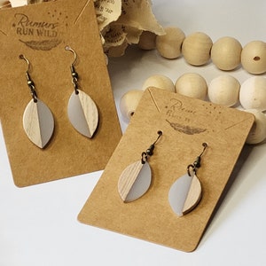 Adorable Smokey Grey Resin and Wood Boho Earrings, Lightweight, small dangle, simple, wood dangle, gift for her, everyday wear, cute, fun