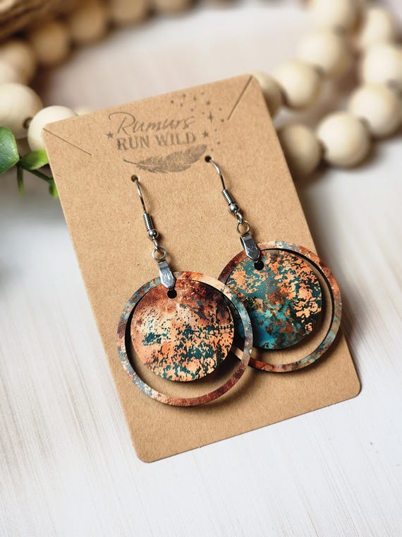Boho Wood Dangle Earrings, Rustic Circle Earring for Her, Handmade Gift for Friend, Nickel Free Earrings for Women