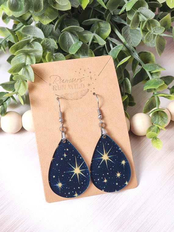 Star Teardrop Earrings: Lightweight Celestial Dangle Earrings for Her, Nickel Free Star Lover Gift, Night Sky Earrings