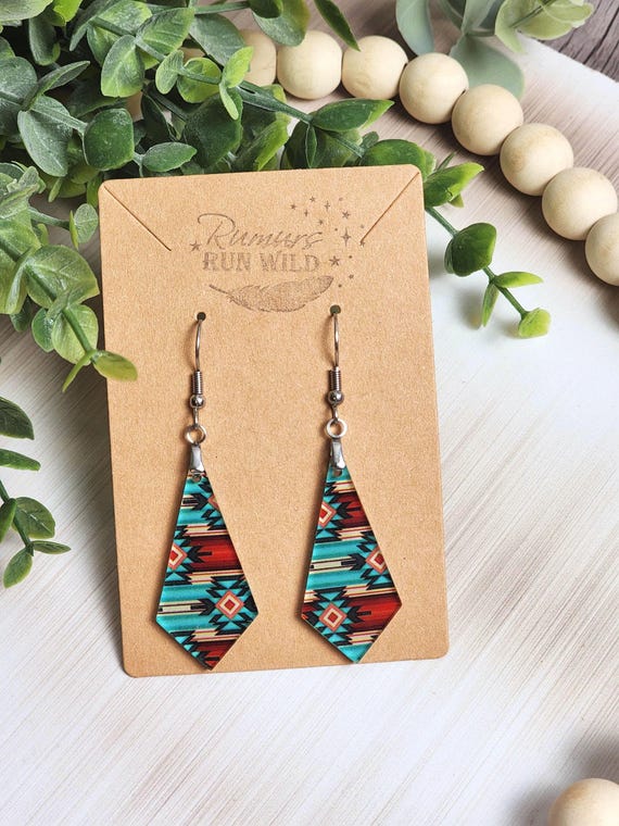 Southwest Boho Earrings Turquoise Red, Western Aztec Dangle Earrings, Lightweight Statement Earrings, Cowgirl Jewelry Gift for Her
