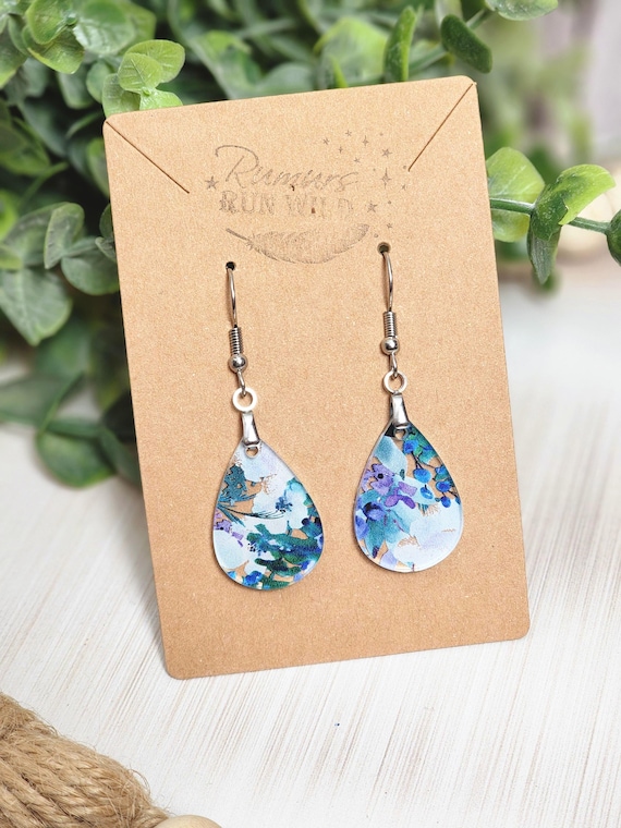 Purple Floral Mini Teardrop Earrings, Soft Cottagecore Earrings, Lightweight Acrylic Dangles, Romantic Flower Jewelry, Everyday Gift for Her